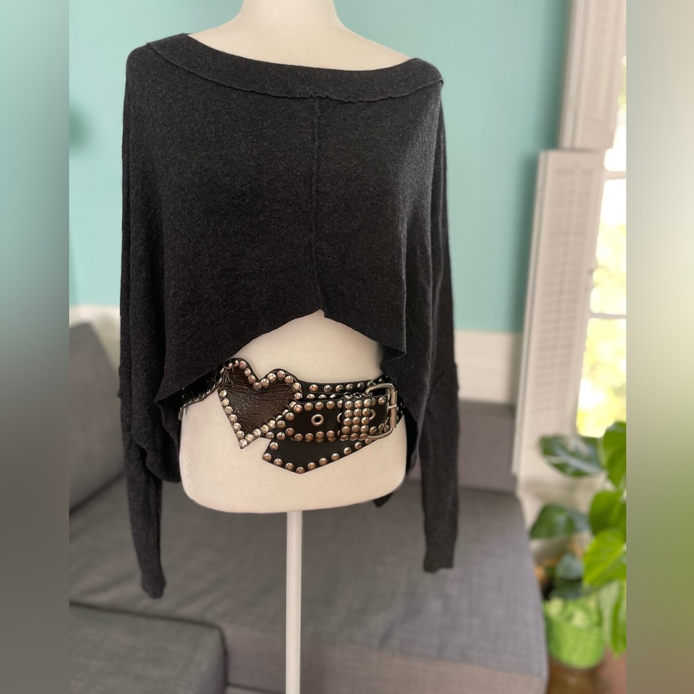 All Saints Spitafields Gray Black Cropped Serpent Jumper Sweater